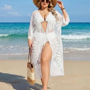 Chic White Floral Swim Cover-Up